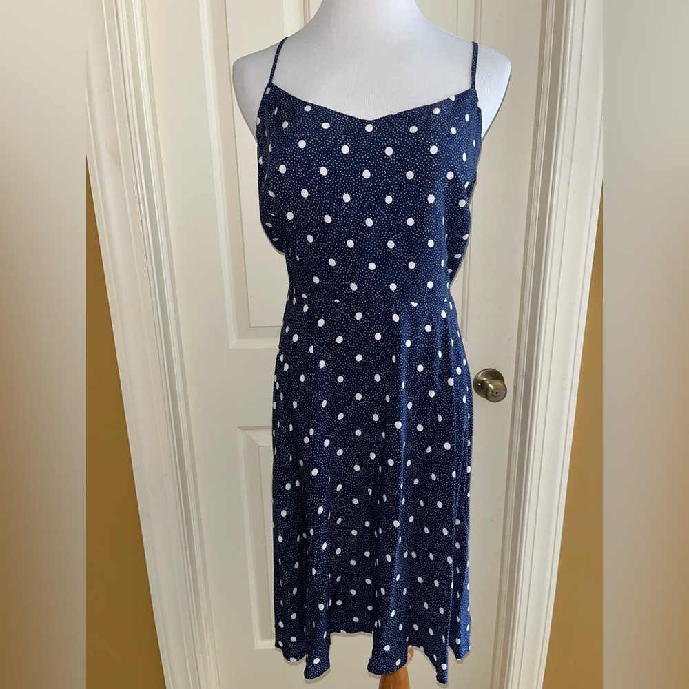 Old Navy Blue and White Polka Dot Sweetheart Retro Summer Dress Womens XL